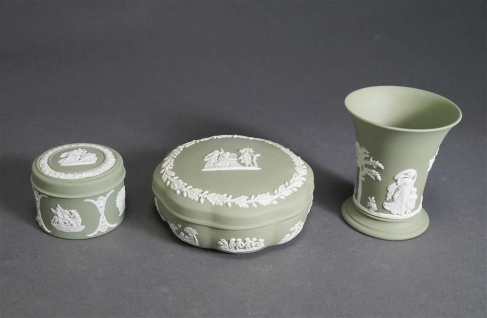 THREE WEDGWOOD GREEN JASPERWARE