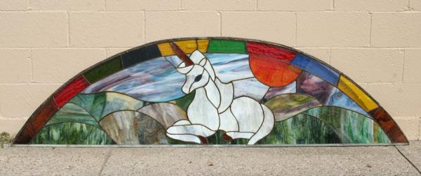Stained slag glass arched window 50b01