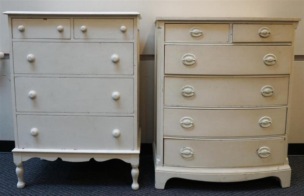 TWO WHITE ENAMEL CHESTS OF DRAWERS,
