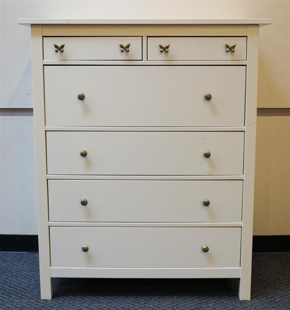 WHITE ENAMEL CHEST OF DRAWERS,