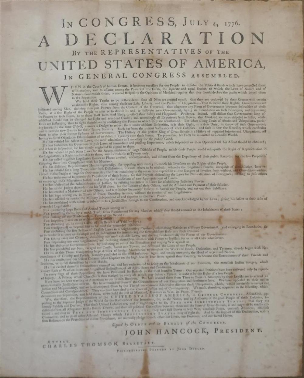 COPY OF THE DECLARATION OF INDEPENDENCE,