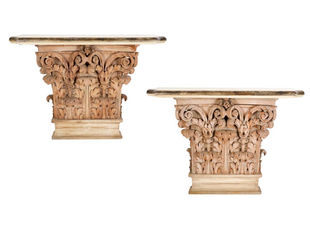 PAIR OF CARVED WOOD CONSOLE TABLESeach