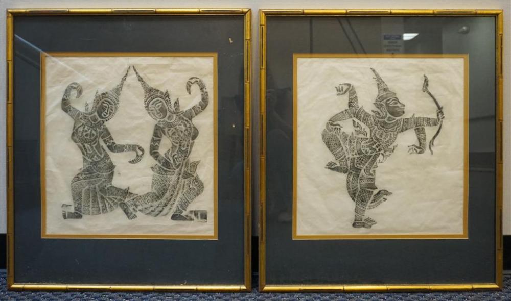 PAIR OF THAI TEMPLE RUBBINGS, FRAME: