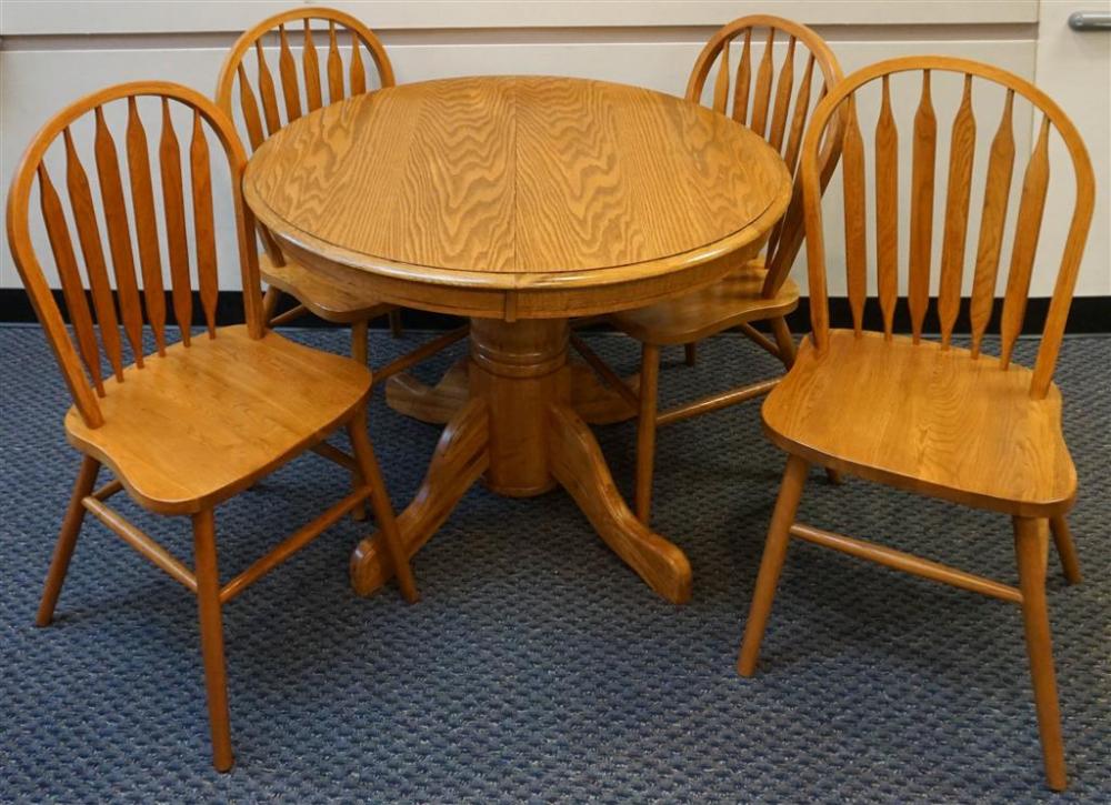 OAK DINETTE TABLE AND FOUR CHAIRS, D: