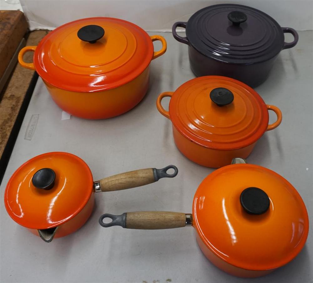 COLLECTION OF FIVE LE CREUSET ENAMEL