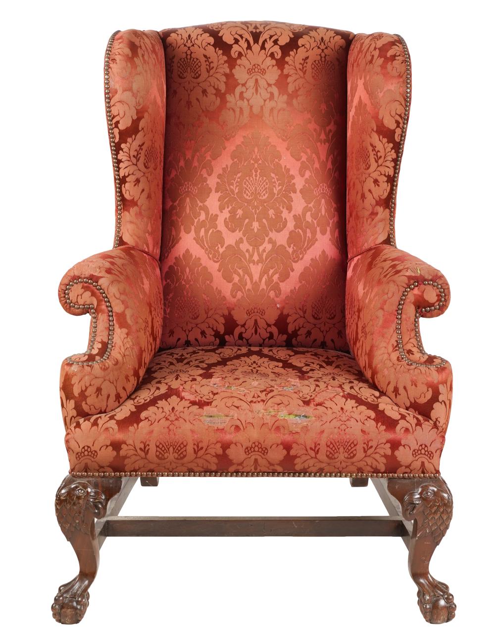 CHIPPENDALE STYLE WING BACK CHAIRcovered 326e86