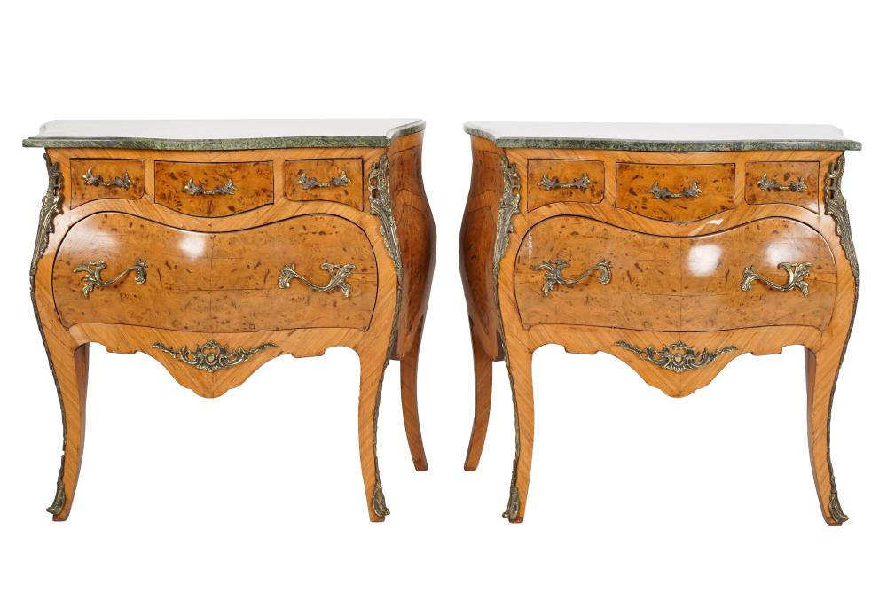 PAIR OF MARBLE TOP PARQUETRY BOMBE 326e8a