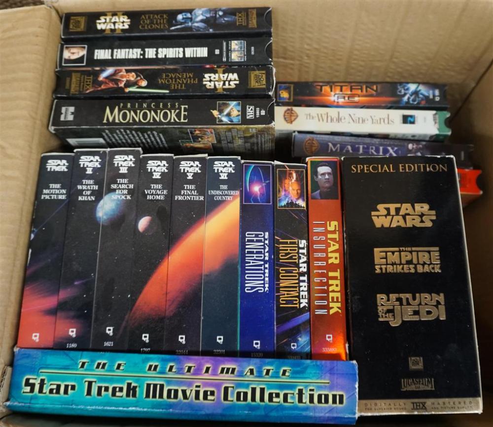 BOX OF VHS TAPES, INCLUDING STAR TREK