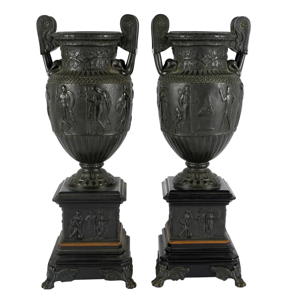 PAIR OF BRONZE & SLATE NEOCLASSICAL-STYLE