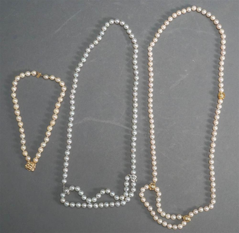 TWO PEARL NECKLACES AND ONE PEARL