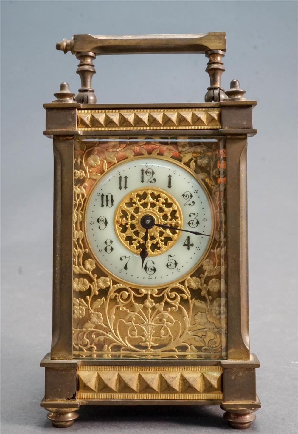 BRASS CARRIAGE CLOCK, H: 6-1/4