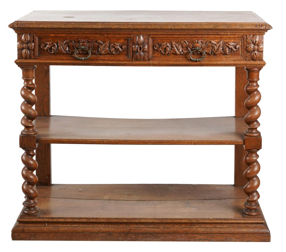 ENGLISH CARVED OAK MARBLE-TOP BUFFETlate