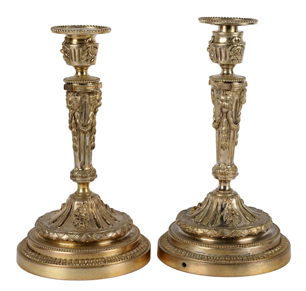 PAIR OF NEOCLASSICAL GILT BRONZE CANDLESTICKSunsigned;