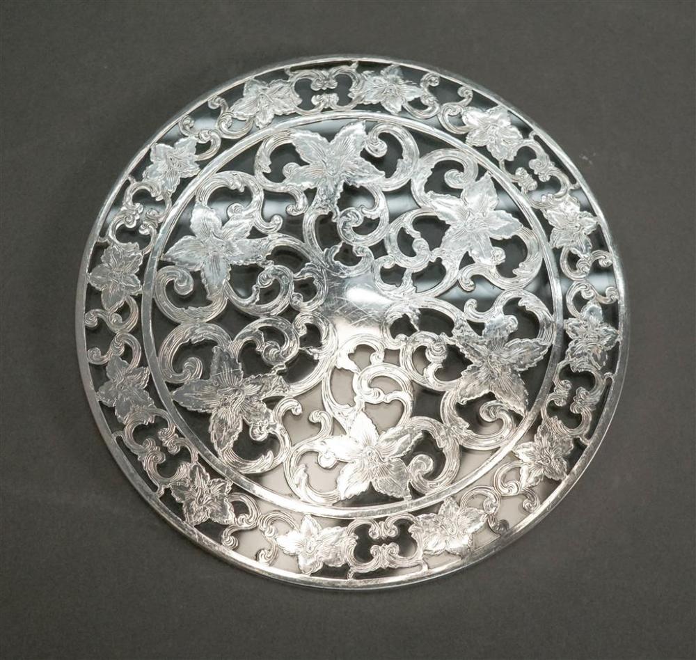 STERLING SILVER OVERLAY GLASS TRIVET  32710e