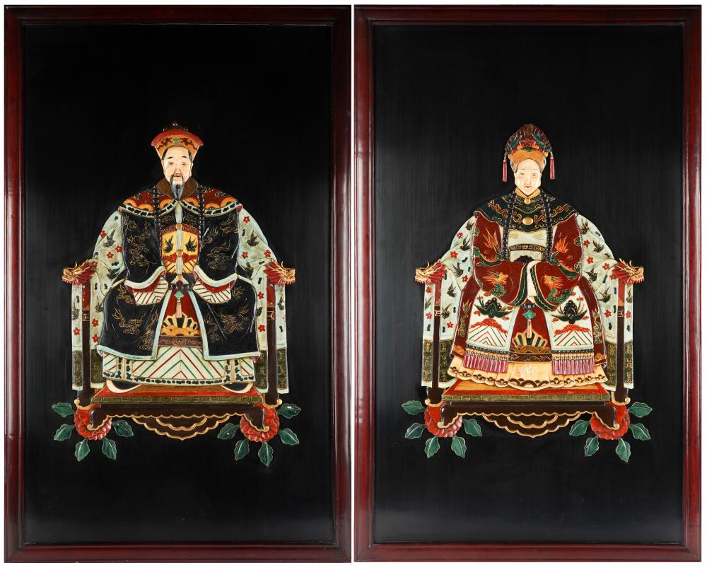 PAIR OF CHINESE INLAID STONE PLAQUESon