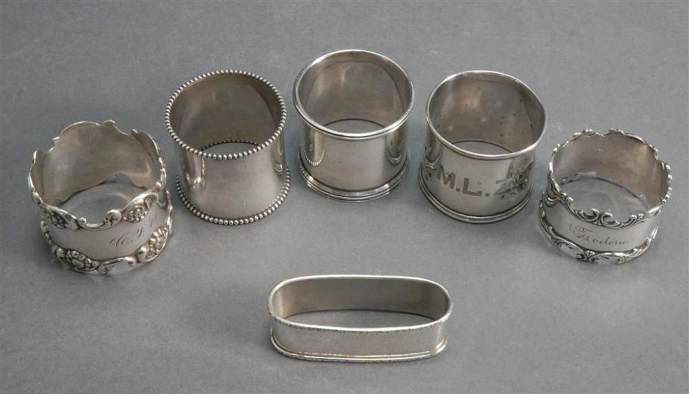 SIX STERLING SILVER NAPKIN RINGS, 4.5