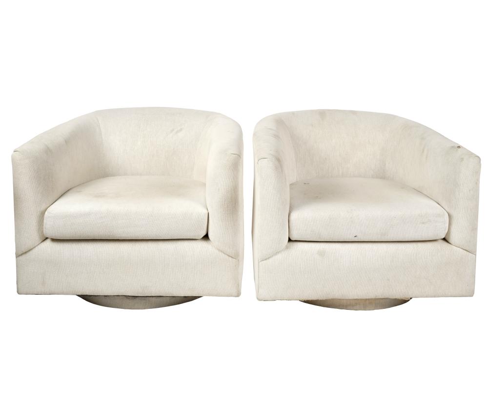 PAIR OF UPHOLSTERED SWIVEL CHAIRSsigned 32712c