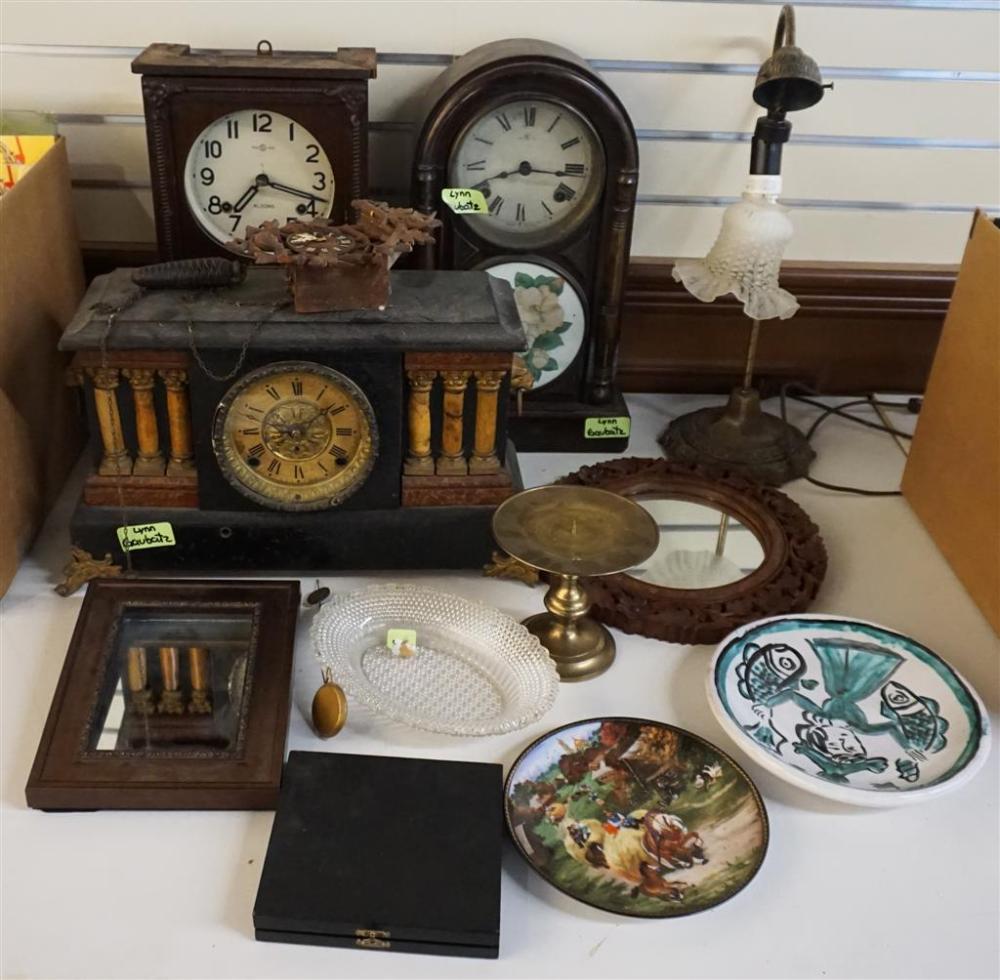 FOUR ASSORTED CLOCKS TWO MIRRORS  327154