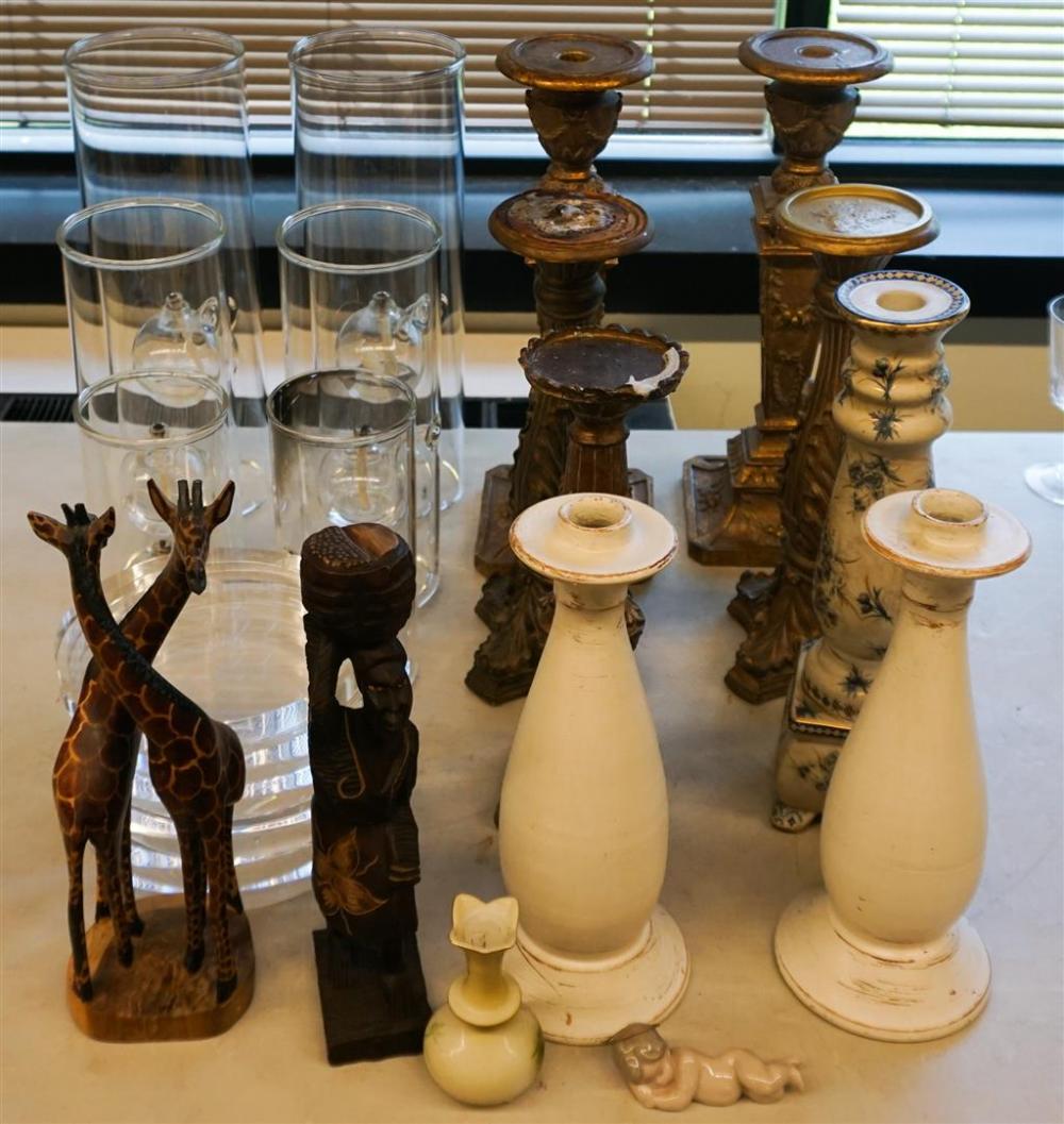 GROUP OF ASSORTED CANDLEHOLDERS,