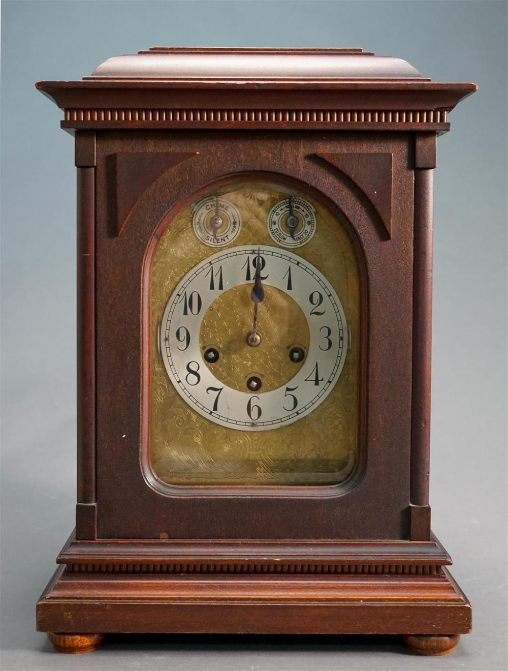 J INGRAMS CHERRY FINISHED MANTLE CLOCK,