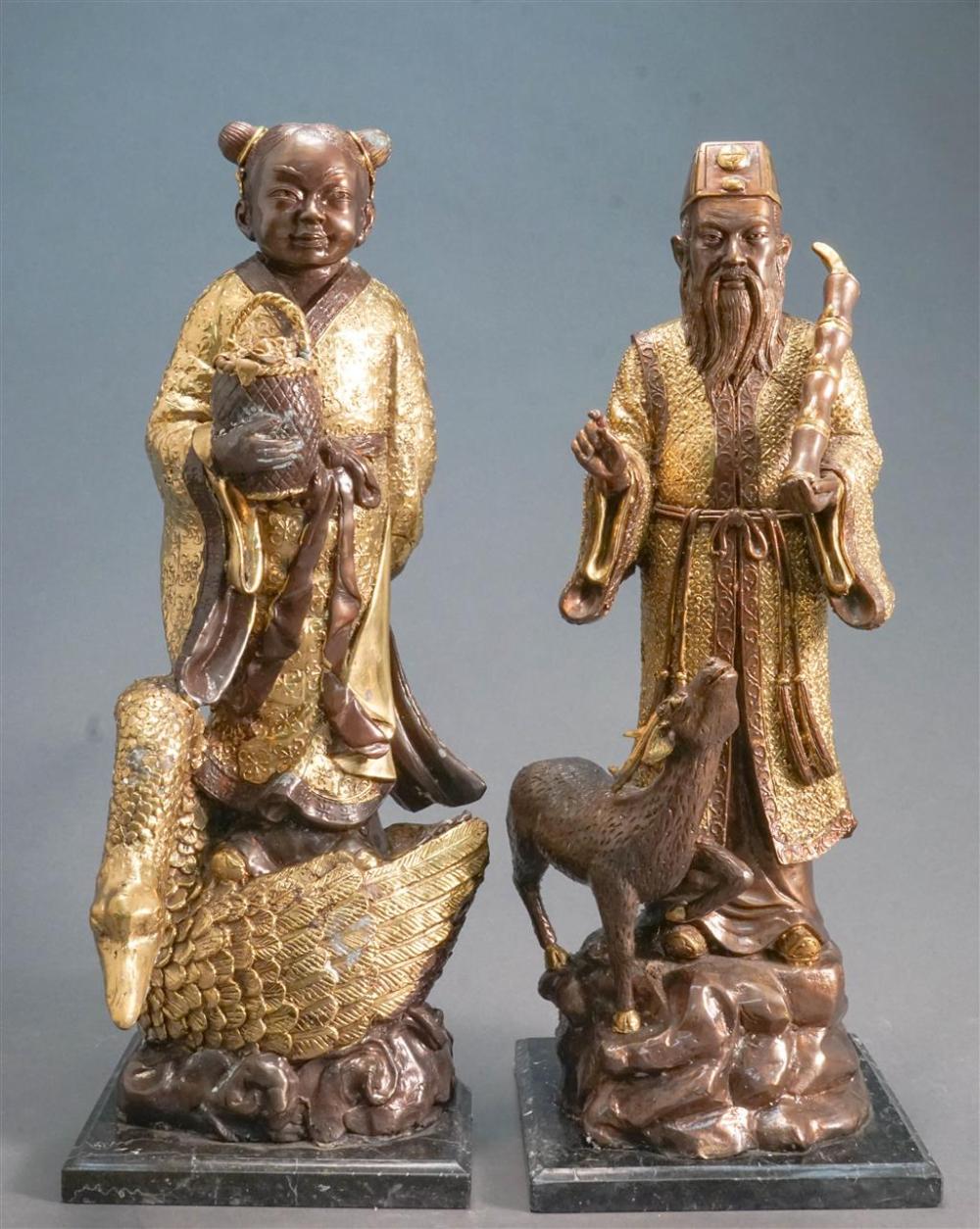 PAIR OF CHINESE PARTIAL GILT METAL FIGURES