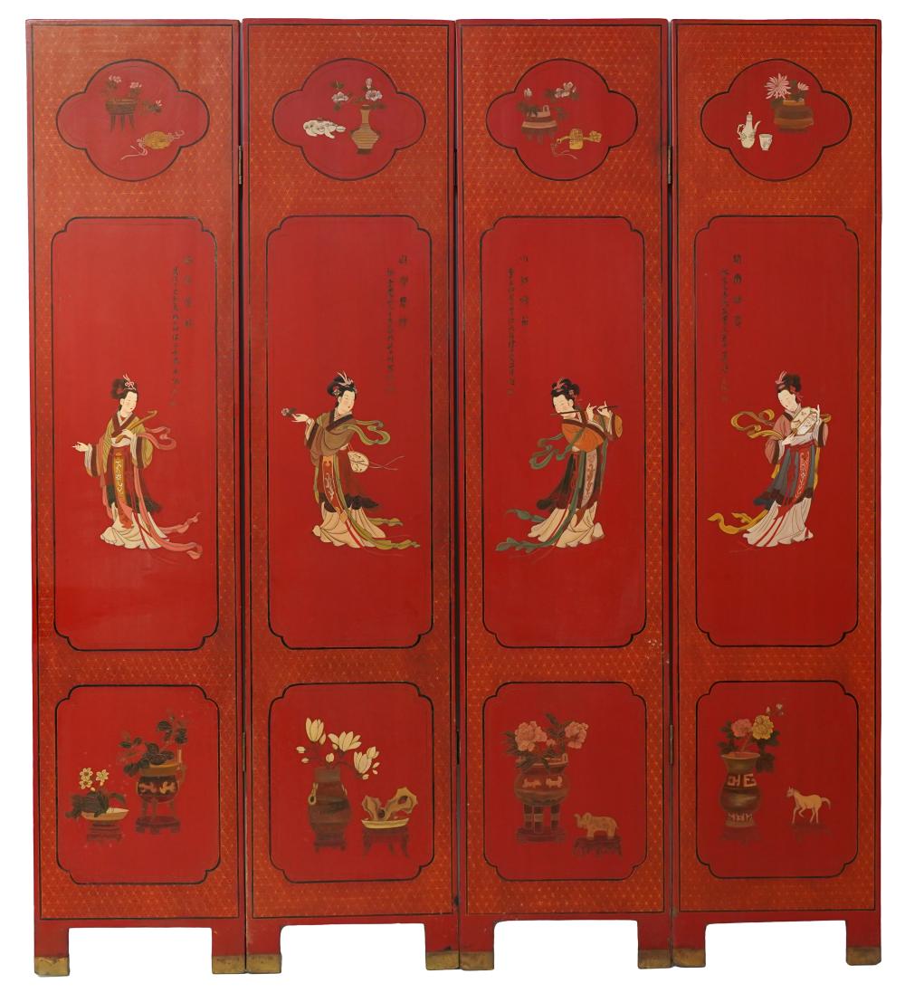 CHINESE RED LAQUERED FOUR PANEL 3271f7