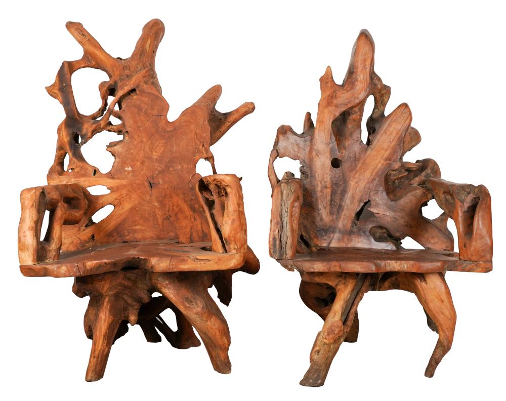 PAIR OF CARVED ROOT WOOD CHAIRSunsigned  327242