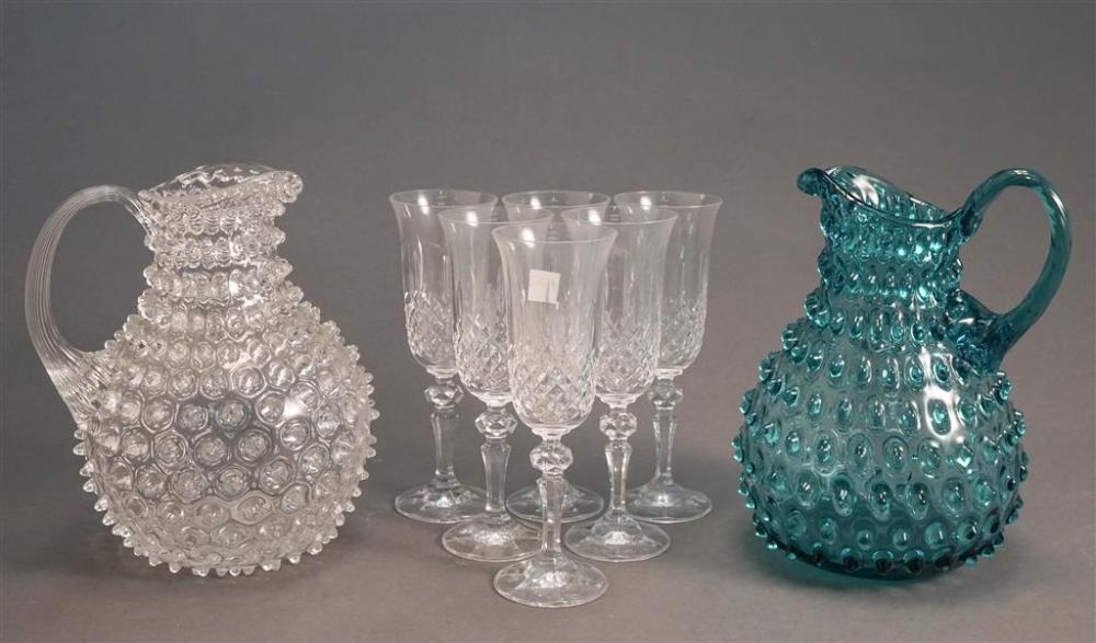 TWO HOBNAIL GLASS PITCHERS AND