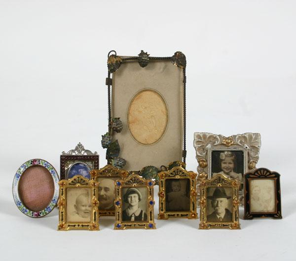 Ten antique miniature metal picture