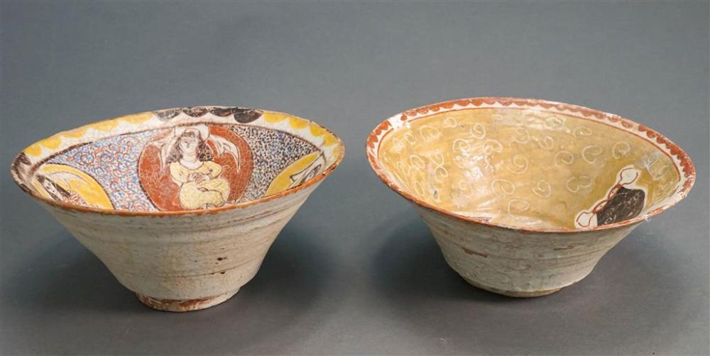 TWO POLYCHROME DECORATED POTTERY