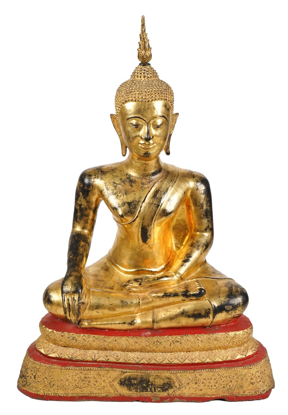 THAI GILT METAL SEATED BUDDHA FIGUREcement-filled;