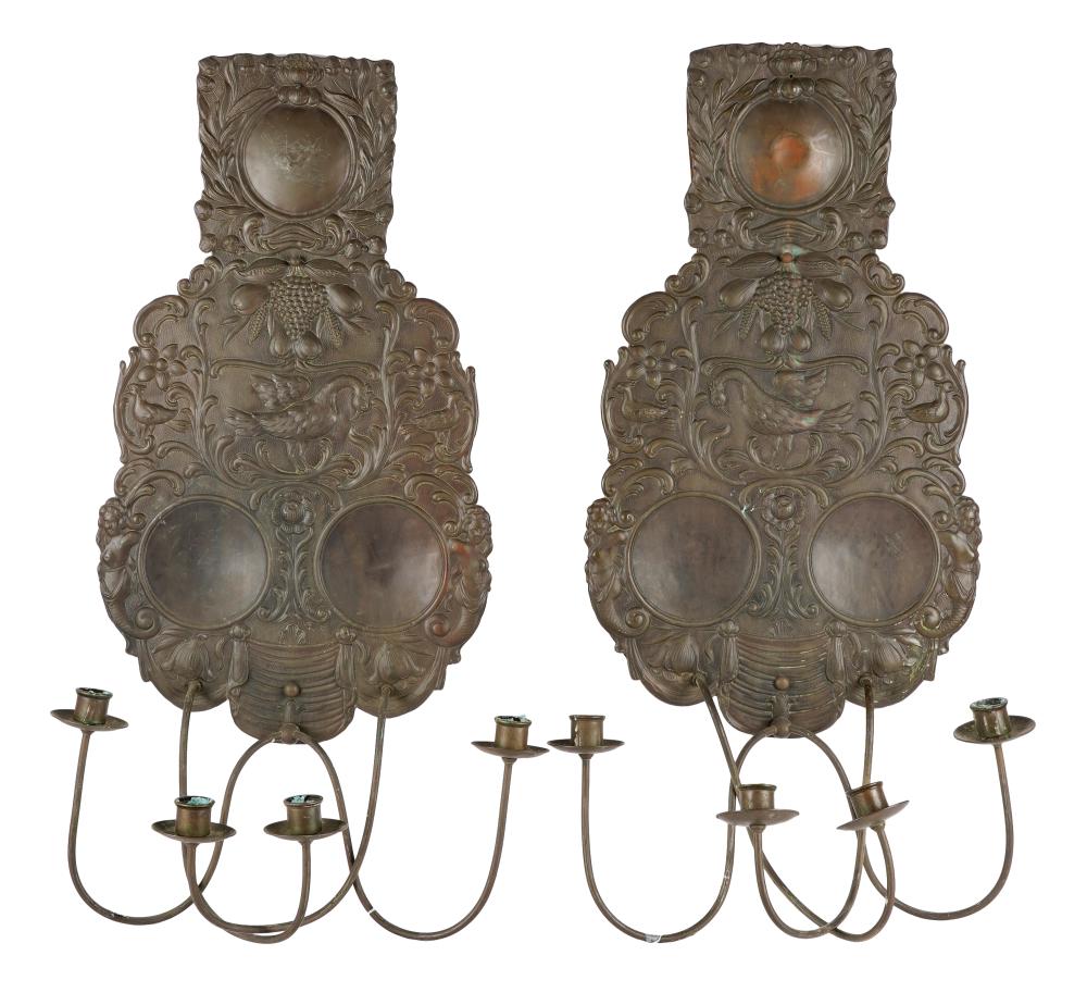 PAIR OF FLEMISH COPPER CANDLE SCONCESeach