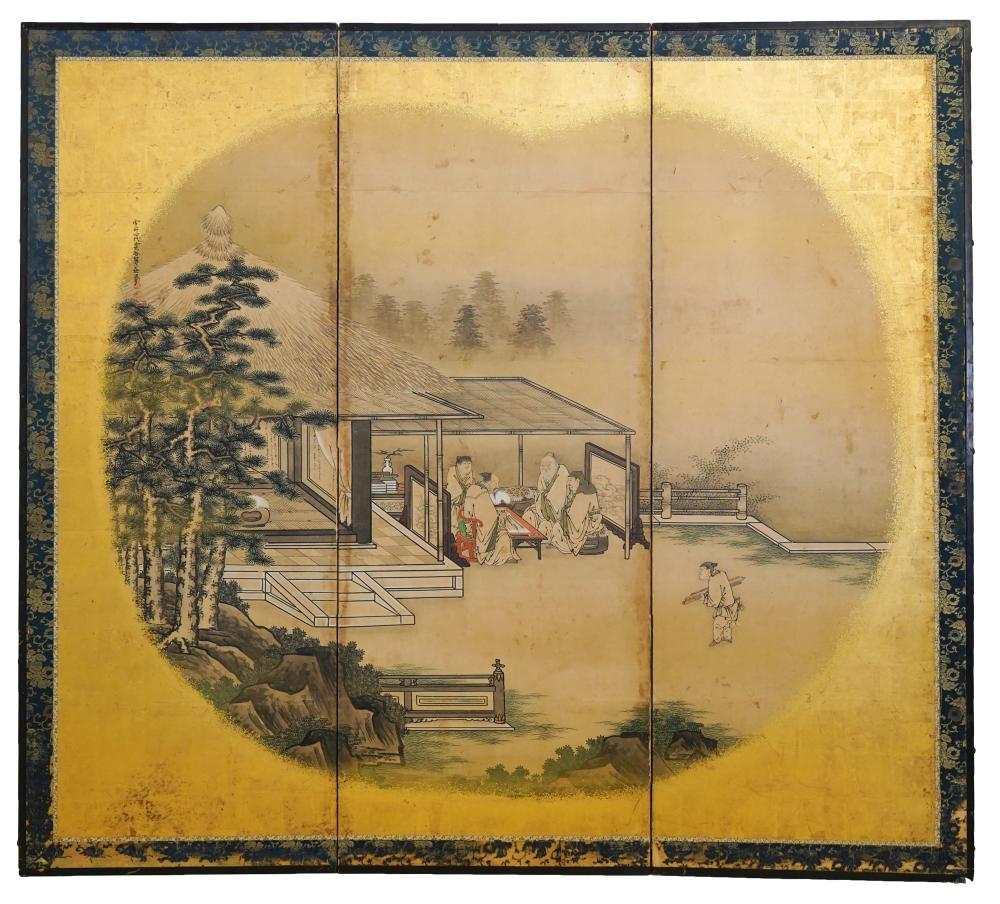 JAPANESE THREE PANEL SCREENpainted 327321