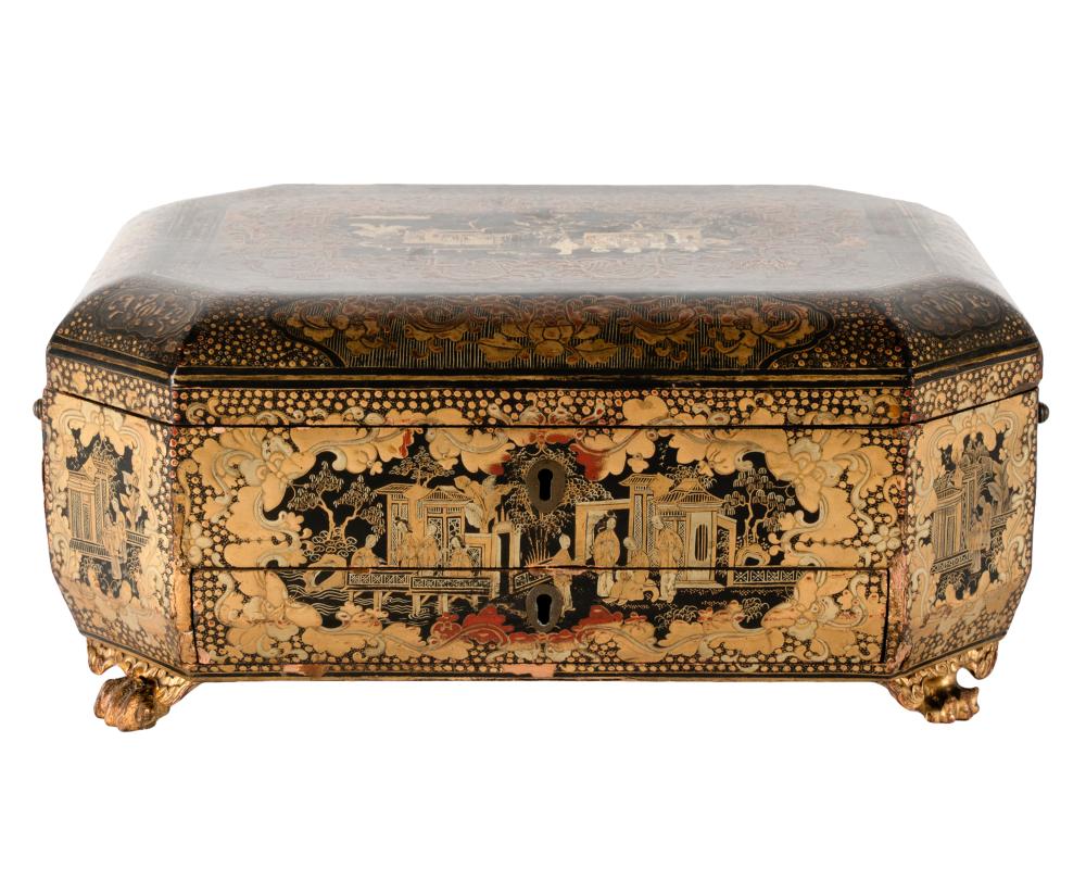 CHINESE EXPORT LACQUER SEWING BOX19th 327383