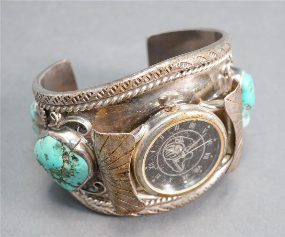 NAVAJO SILVER AND TURQUOISE QUARTZ CUFF