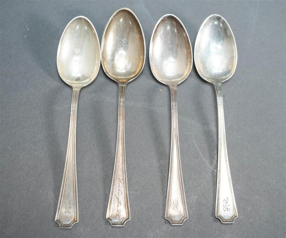 FOUR STERLING SILVER TEA SPOONS,