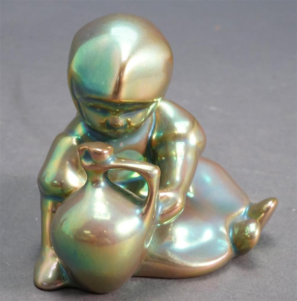 ZSOLNAY GREEN EOSIN FIGURE OF A YOUNG