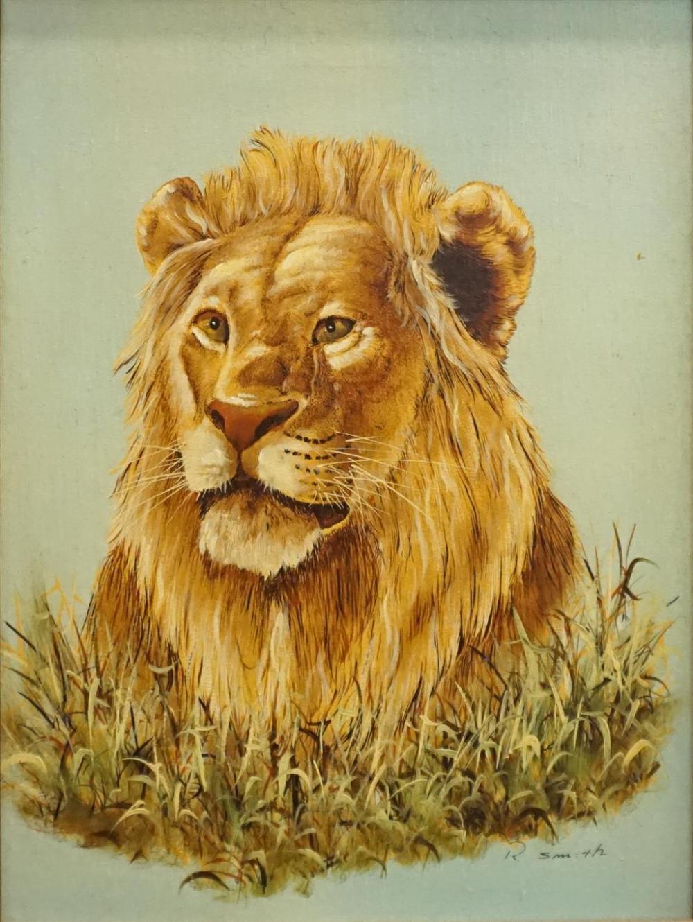 R SMITH HEAD OF A LION OIL ON 32747a