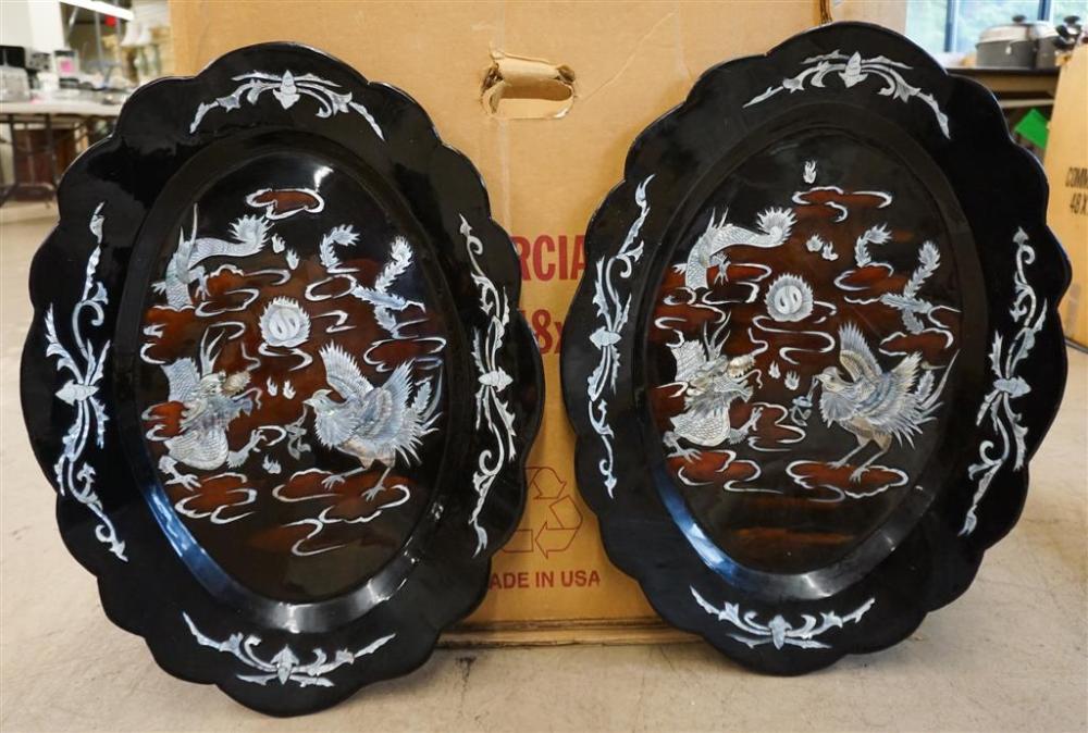 PAIR OF BLACK LACQUERED AND MOTHER