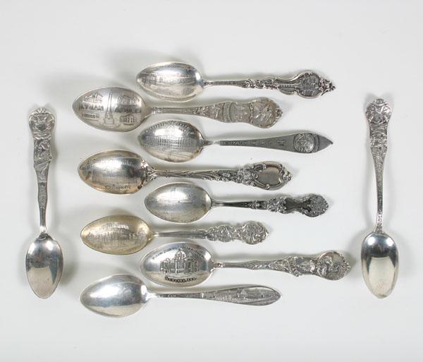Lot of 10 sterling souvenir spoons: