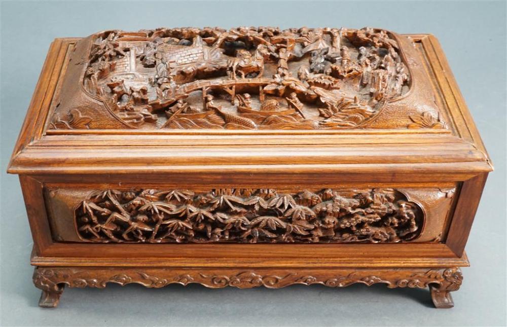 CHINESE CARVED WOOD HINGED BOXChinese