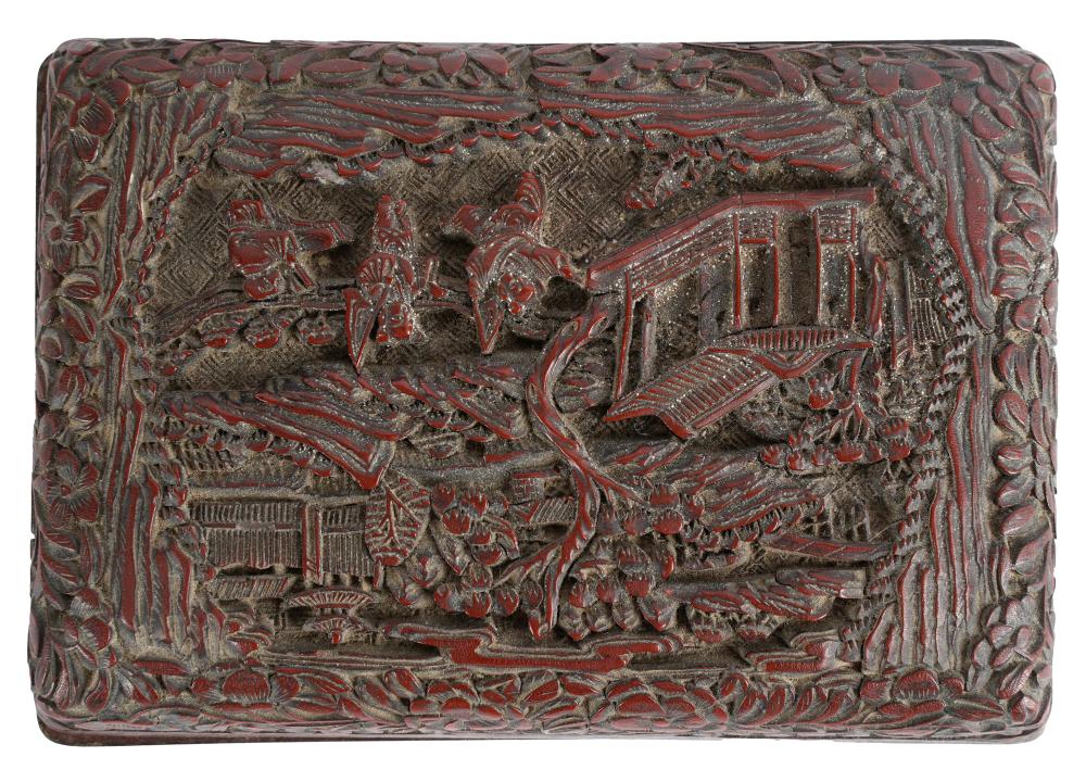 CHINESE CARVED CINNABAR BOXinscribed