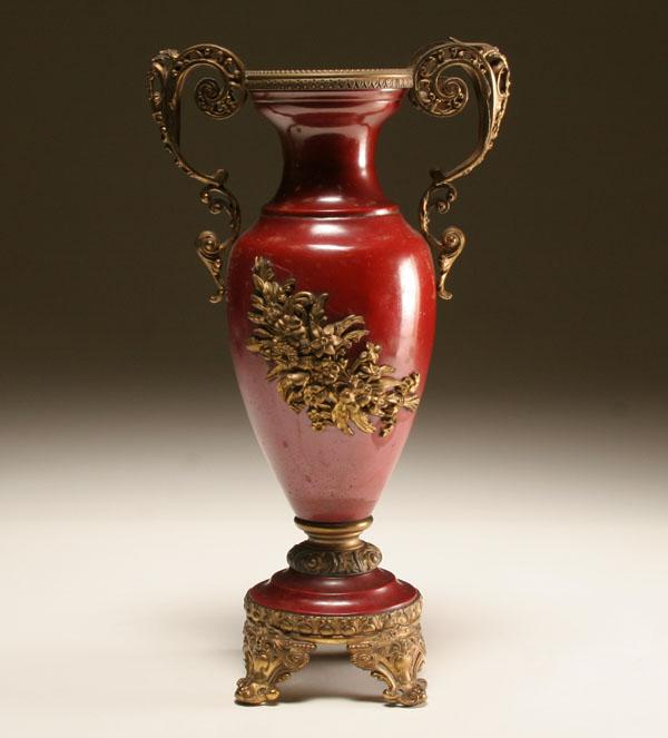 French urn; red enamel with brass