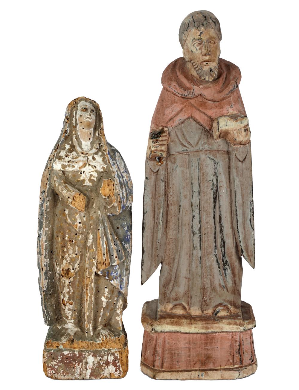 TWO CARVED PAINTED WOOD SANTO 32758d