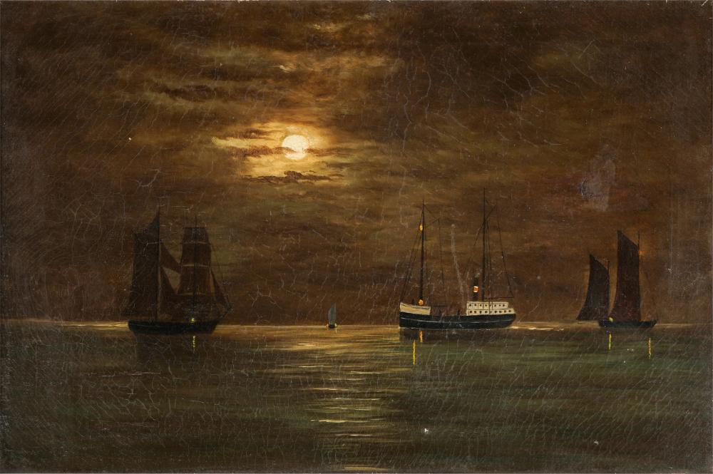 NOCTURNAL SEASCAPE WITH BOATSoil