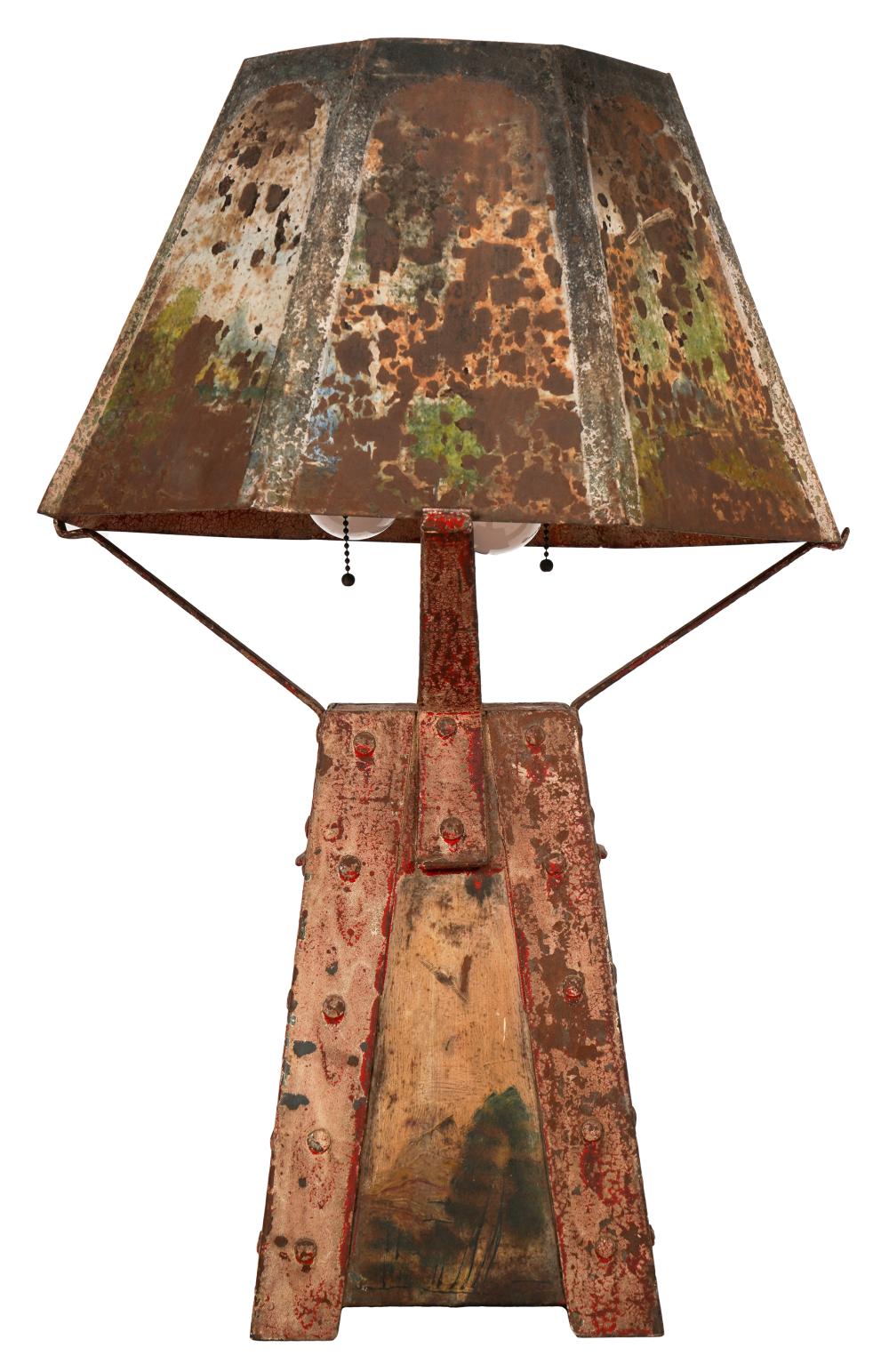 FOLK ART PAINTED IRON TABLE LAMPthe 32760b