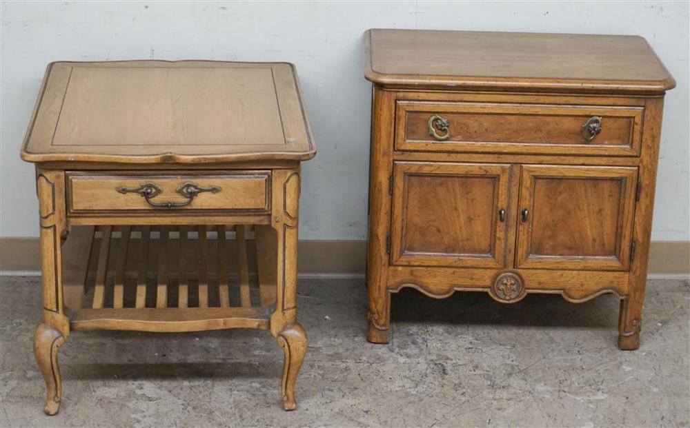 TWO FRUITWOOD BEDSIDE TABLES, H OF TALLER: