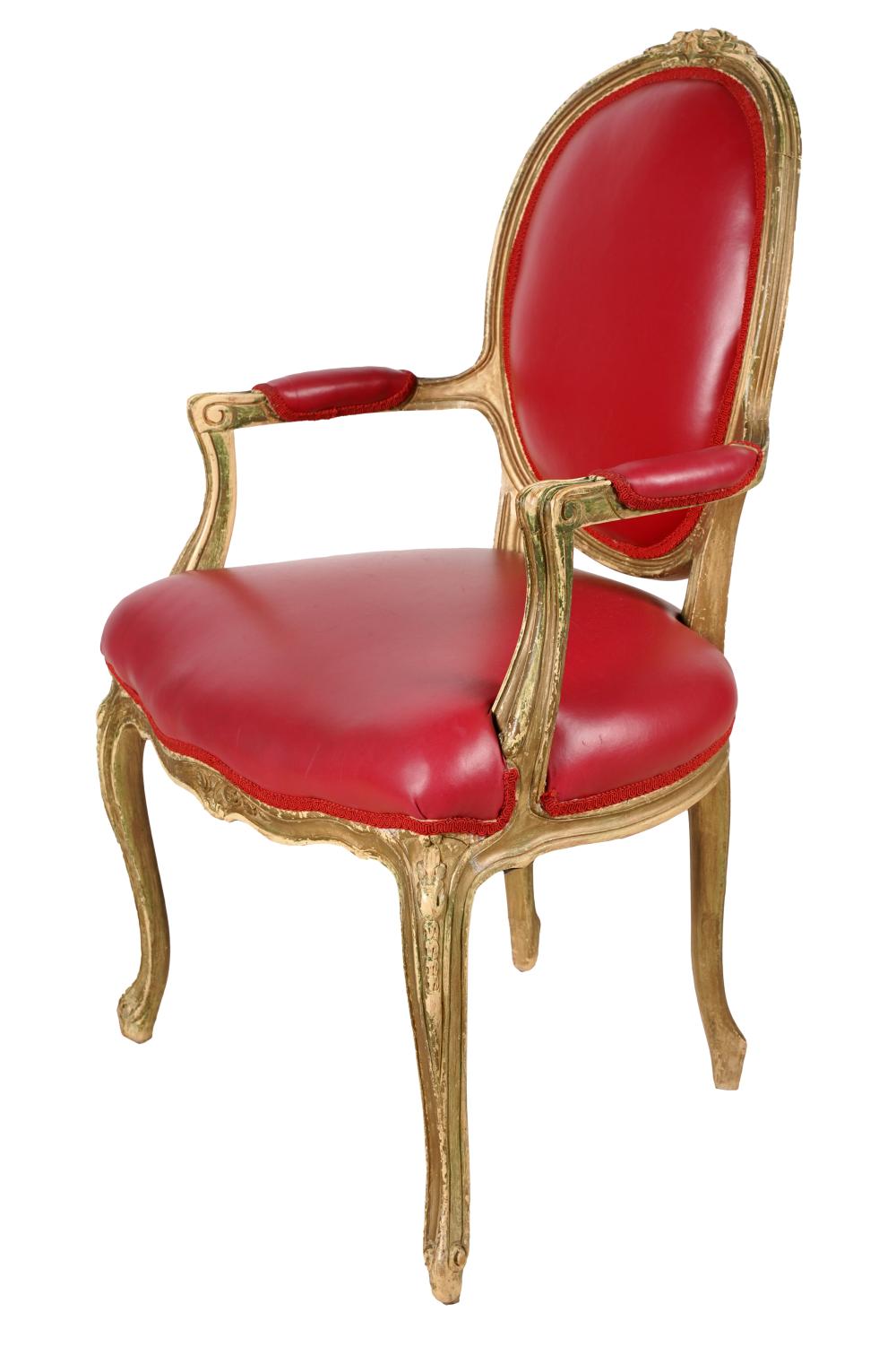 LOUIS XV-STYLE PAINTED WOOD FAUTEUILcovered