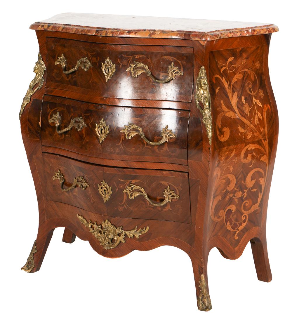 MARQUETRY BOMBE COMMODEwith marble