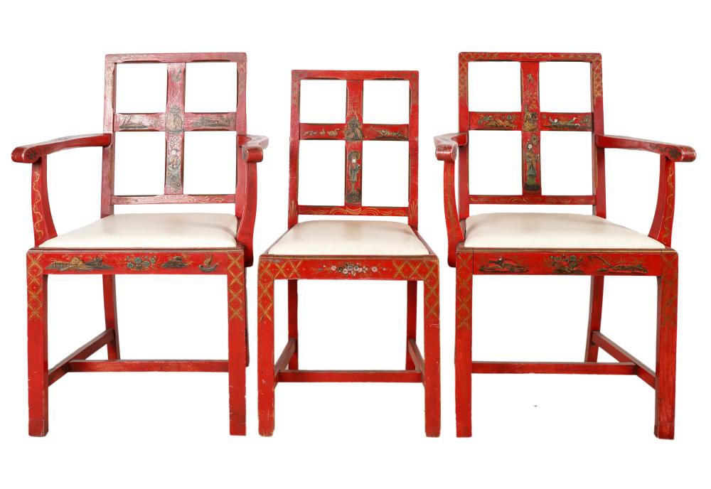 THREE GEORGIAN STYLE RED LACQUERED 3276a0